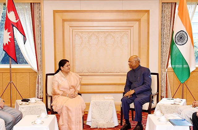 Nepal's President Bidya Devi Bhandari meeting the former President of India, Shri Ram Nath Kovind in Tokyo, Japan on October 22, 2019 | Source: Wikimedia Commons