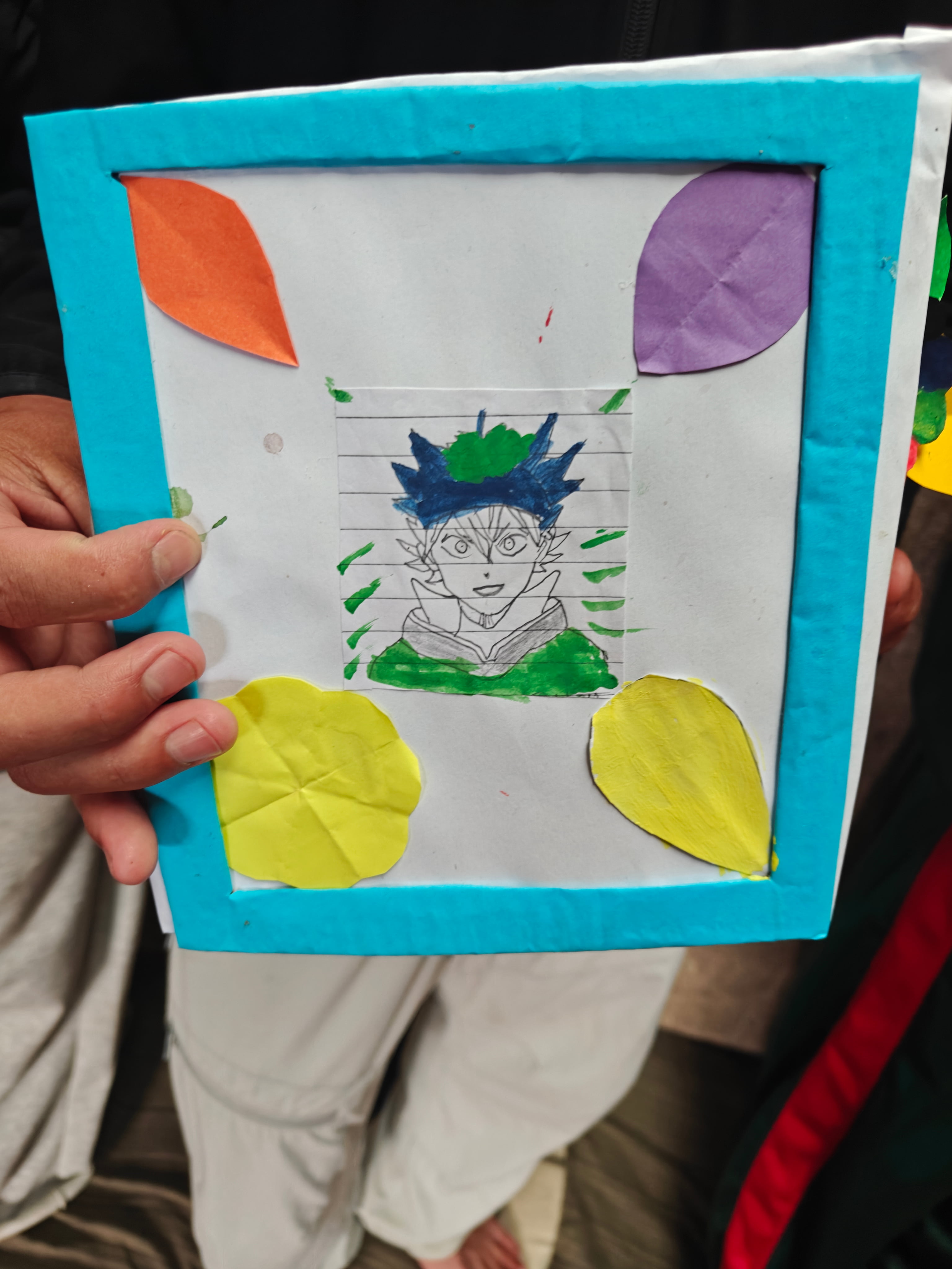 Student artwork of Asta from Black Clover on an upcycled photo frame made during a school workshop.