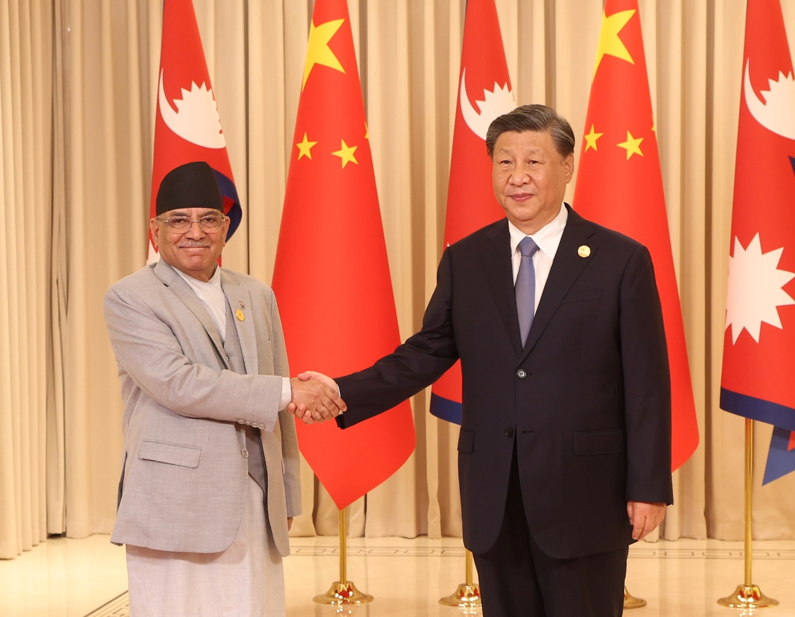 Nepali PM Pushpa Kamal Dahal with Chinese President Xi Jinping